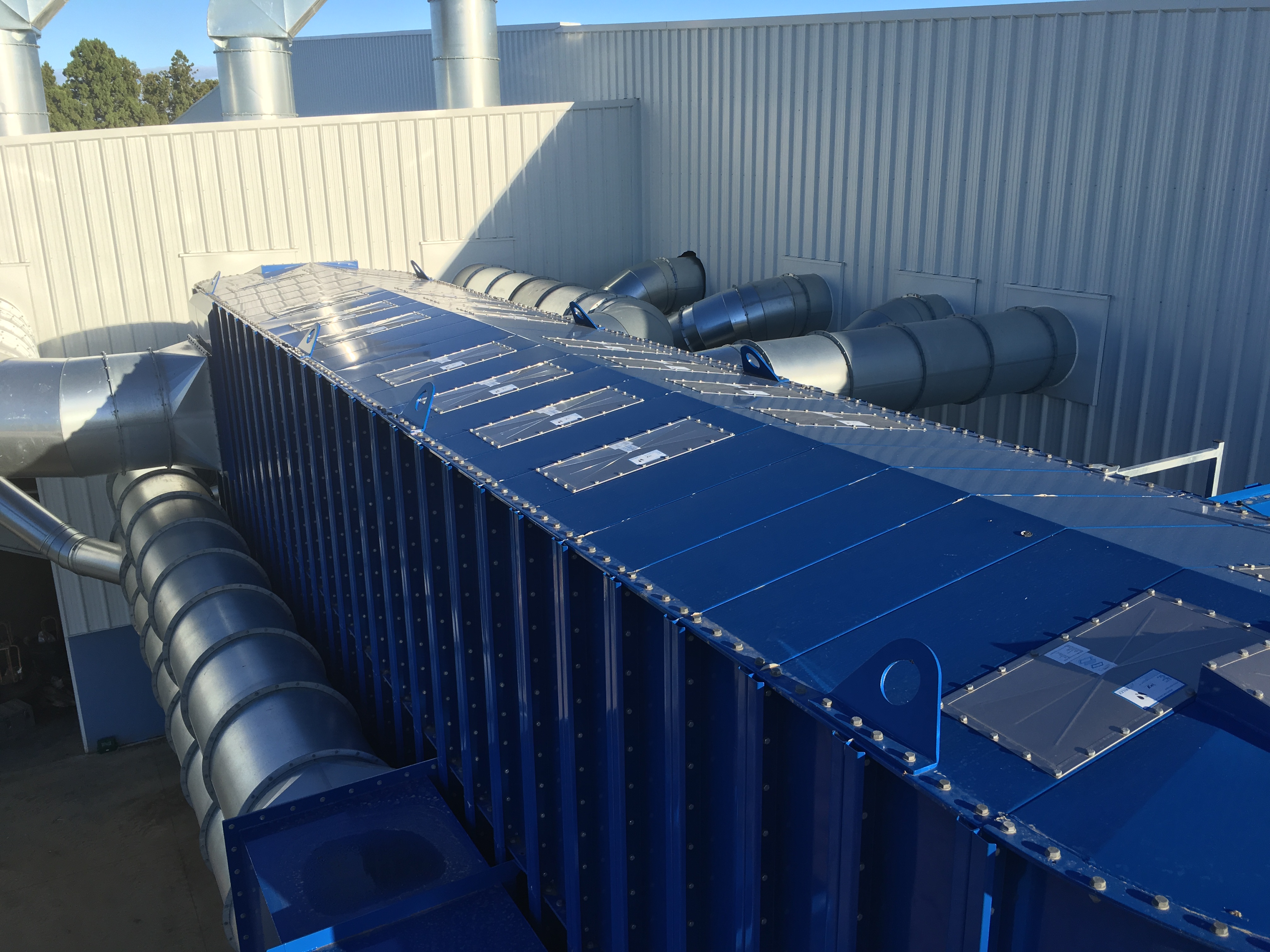 Super Blower dust filters with capacity for up to 380,000cu m /h - includes EBCAMS unique VFV - Vertical Flameless Venting