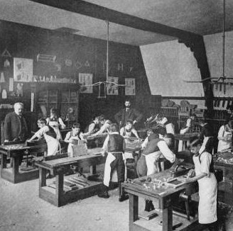 Using only hand tools, school working rooms originally included no dust extraction